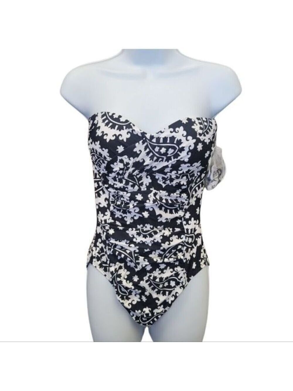 NWOT Anne Cole Paisley Strapless Ruched Onepiece Swimsuit